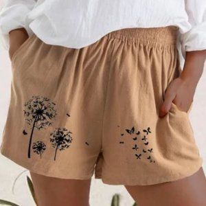 New Summer Women's Loose Casual Dandelion Print High Waist